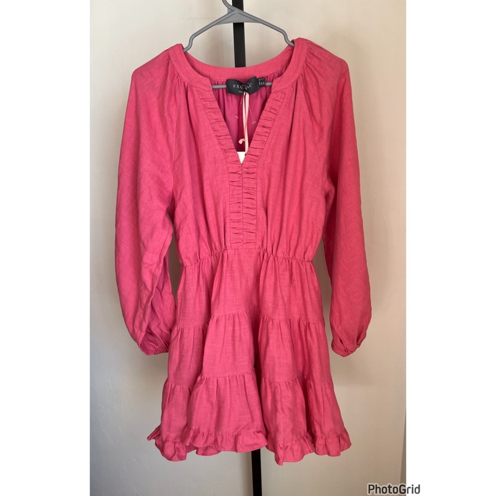 Exquise Margaret Pink Ruffle Mini Long Sleeve Dress New With Tags US 4